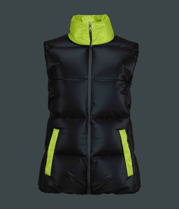 Black and neon puffer vest